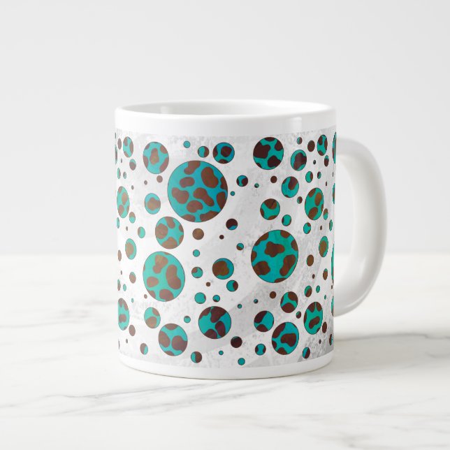 Dalmatian Brown and Teal Print Large Coffee Mug (Front Right)