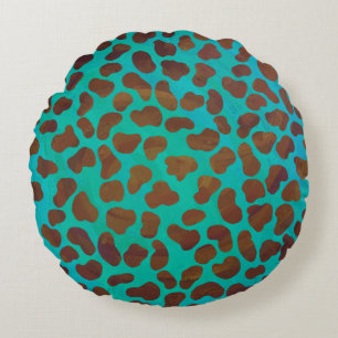 Dalmatian Brown and Teal Print Round Pillow