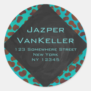 Dalmatian Brown and Teal with Monogram Classic Round Sticker