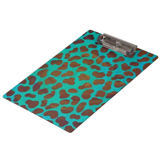 Dalmatian Brown and Teal with Monogram Clipboard (Angled)