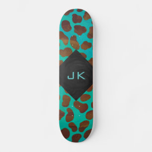 Dalmatian Brown and Teal with Monogram Skateboard