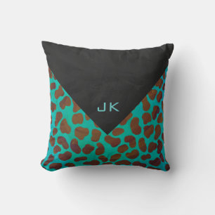 Dalmatian Brown and Teal with Monogram Throw Pillow