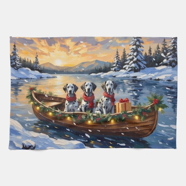 Dalmatian Christmas Boat Holiday Kitchen Towel (Horizontal)
