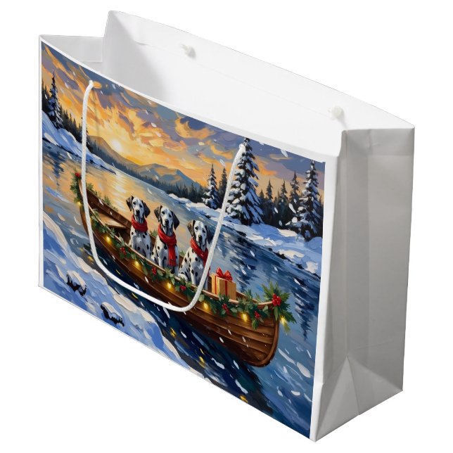Dalmatian Christmas Boat Holiday Large Gift Bag (Front Angled)