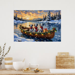 Dalmatian Christmas Boat Holiday Poster