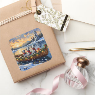 Dalmatian Christmas Boat Holiday Square Sticker