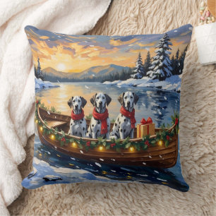 Dalmatian Christmas Boat Holiday Throw Pillow