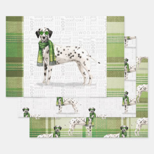 Dalmatian Christmas Dog and Plaid Wrapping Paper Sheet