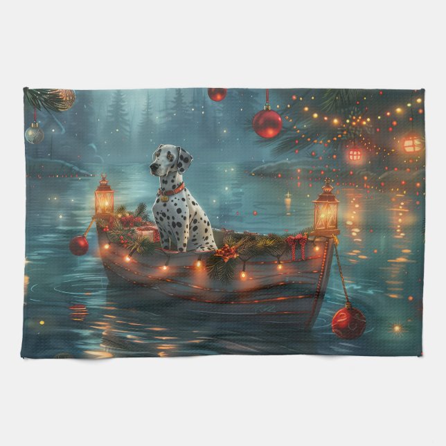 Dalmatian Christmas Festive Voyage Kitchen Towel (Horizontal)