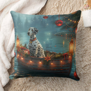Dalmatian Christmas Festive Voyage Throw Pillow
