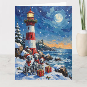 Dalmatian Christmas Lighthouse Holiday Card