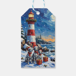 Dalmatian Christmas Lighthouse Holiday Gift Tags