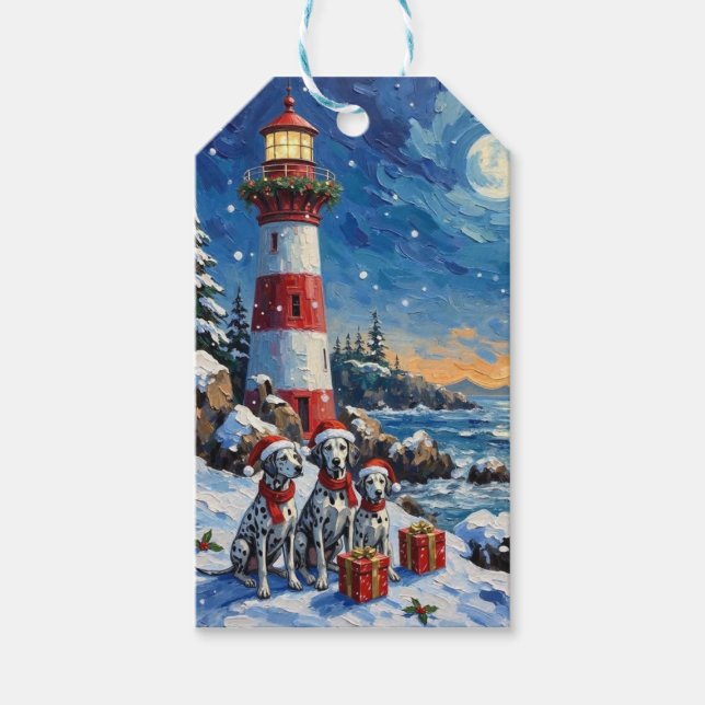 Dalmatian Christmas Lighthouse Holiday Gift Tags (Front)