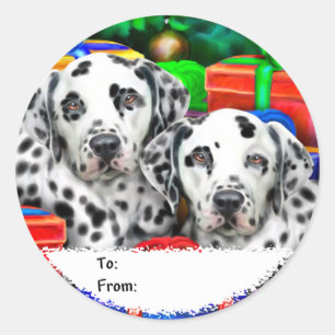 Dalmatian Christmas Open Gifts Gift Tags