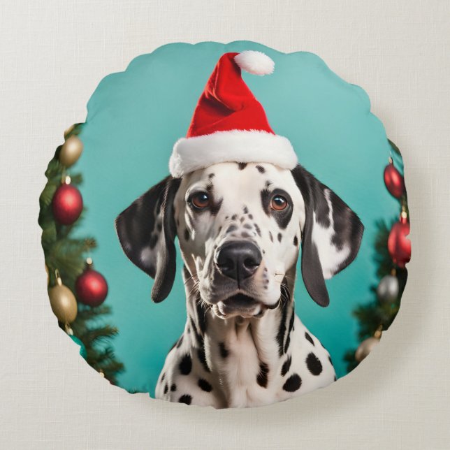 Dalmatian Christmas Round Pillow (Front)