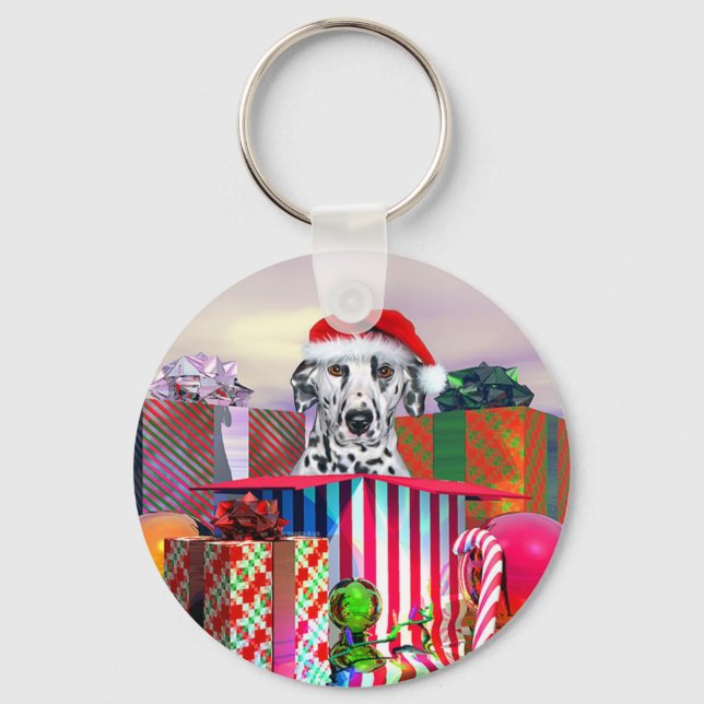 Dalmatian Christmas Surprise Keychain (Front)