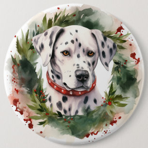 Dalmatian Christmas Wreath Festive Pup 6 Inch Round Button