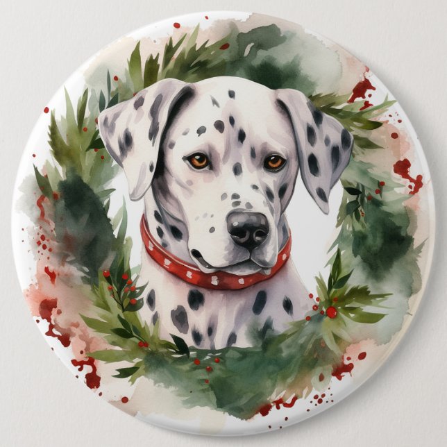 Dalmatian Christmas Wreath Festive Pup  6 Inch Round Button (Front)