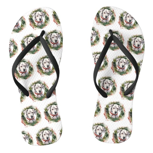 Dalmatian Christmas Wreath Festive Pup  Flip Flops (Footbed)