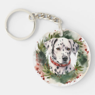 Dalmatian Christmas Wreath Festive Pup Keychain