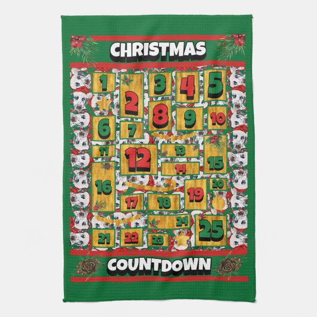 Dalmatian Countdown Christmas Advent Calendar Dog Kitchen Towel (Vertical)