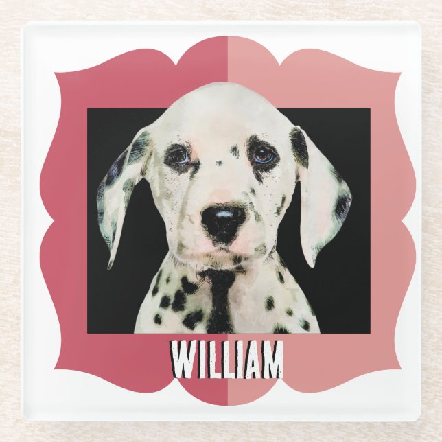 Dalmatian customized pattern photo frame glass coaster (Front)