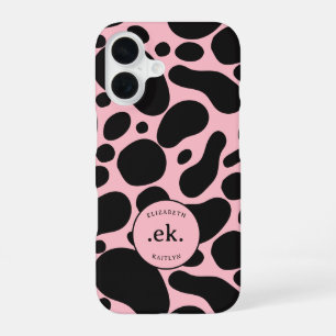 Dalmatian Dog Abstract Pattern Blush Pink Monogram iPhone 16 Case