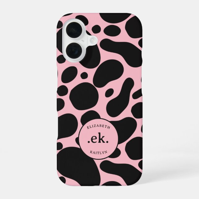 Dalmatian Dog Abstract Pattern Blush Pink Monogram iPhone 16 Case (Back)