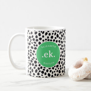  Dalmatian Dog Abstract Pattern Green Monogram Coffee Mug