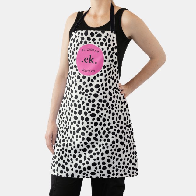  Dalmatian Dog Abstract Pattern Hot Pink Monogram Apron (Insitu)