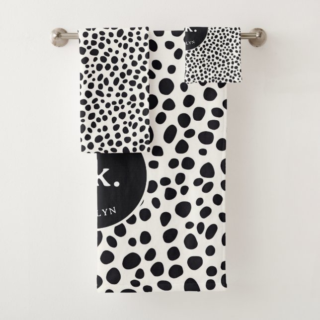  Dalmatian Dog Abstract Pattern Monogram Bath Towel Set (Insitu)