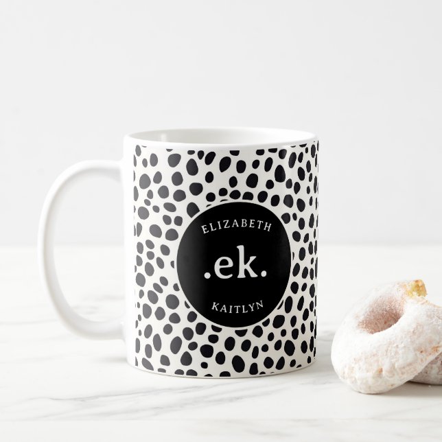  Dalmatian Dog Abstract Pattern Monogram Coffee Mug (With Donut)