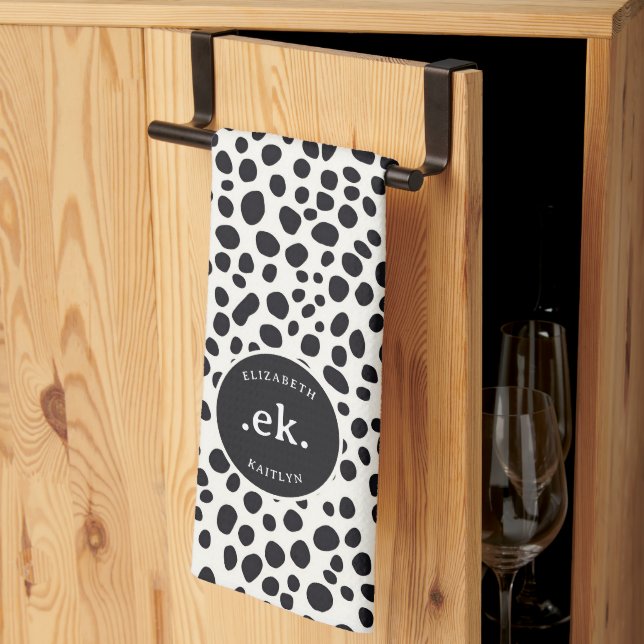 Dalmatian Dog Abstract Pattern Monogram Kitchen Towel (Thirds Fold)