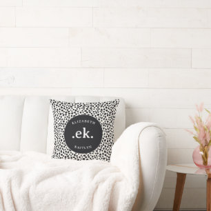 Dalmatian Dog Abstract Pattern Monogram Throw Pillow