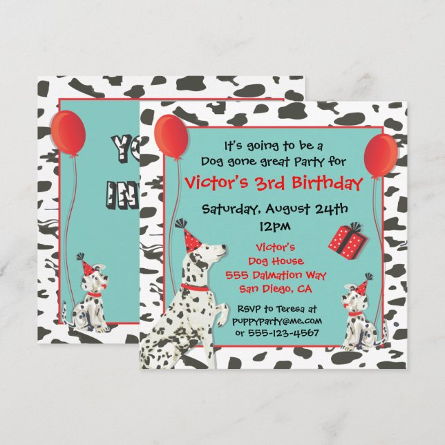 Dalmatian Dog and Puppy Birthday Party Invitations (Front/Back)