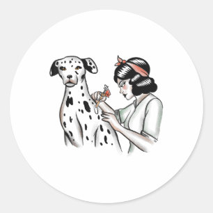Dalmatian Dog And Tattoo Lover Woman Design _1 Classic Round Sticker