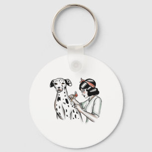 Dalmatian Dog And Tattoo Lover Woman Design _1 Keychain