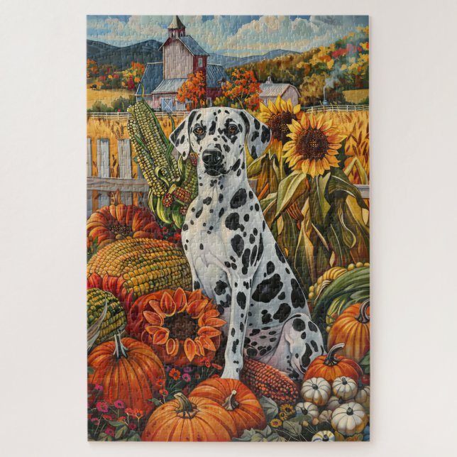 Dalmatian Dog Autumn Harvest Thanksgiving Jigsaw Puzzle (Vertical)