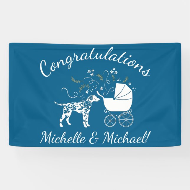 Dalmatian Dog Baby Shower Puppy Blue Boy Banner (Horizontal)