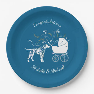 Dalmatian Dog Baby Shower Puppy Blue Boy Paper Plate