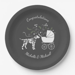 Dalmatian Dog Baby Shower Puppy Grey Paper Plate