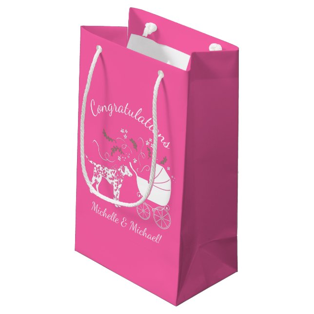 Dalmatian Dog Baby Shower Puppy Pink Girl Small Gift Bag (Back Angled)