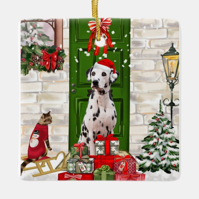 Dalmatian Dog Christmas   Ceramic Ornament (Front)