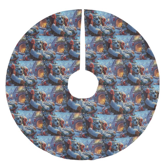 Dalmatian Dog Christmas Festive Brushed Polyester Tree Skirt (Front)