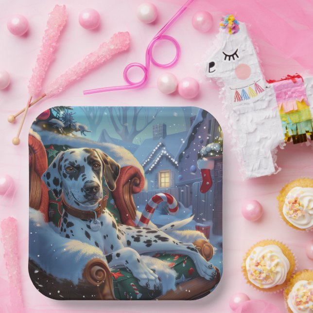 Dalmatian Dog Christmas Festive Paper Plate (Party)