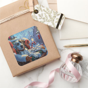 Dalmatian Dog Christmas Festive Square Sticker