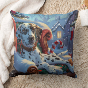 Dalmatian Dog Christmas Festive Throw Pillow