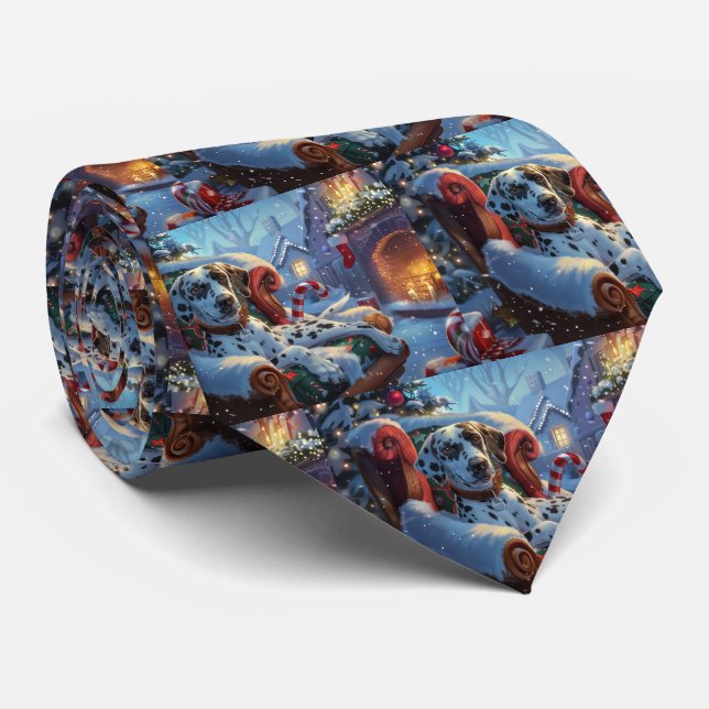 Dalmatian Dog Christmas Festive Tie (Rolled)