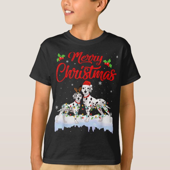 Dalmatian Dog Christmas Lights Funny Hat Santa Xma T-Shirt (Front)