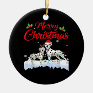 Dalmatian Dog Christmas Lights Santa Hat Xmas Dog  Ceramic Ornament